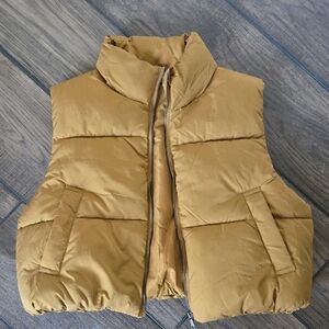 Mustard Yellow Cropped Puffer Vest